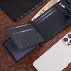 Męski portfel skórzany klasyczny granatowy poziomy Beltimore D44. Niebieskie portfele bez wzorów. Za 49.41 zł.