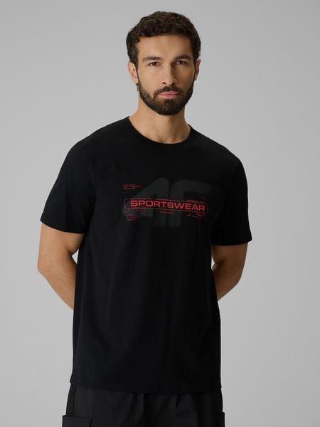 4F T-shirt regular z nadrukiem męski - czarny 3XL. Czarne t-shirty 4F, m, bez wzorów, z bawełny, bez kołnierzyka, bez ramiączek. Za 69.99 zł.