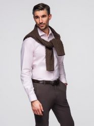 Bawełniana pastelowa męska koszula typu oxford – jasnoróżowa V1 - Rozmiar: S. Czerwone koszule Ombre Clothing, m, z aplikacjami, z bawełny, bez kołnierzyka, bez ramiączek. W wyprzedaży za 116.99 zł.