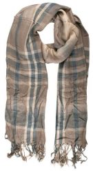 Lekki Szalik Wiosenno-Jesienny - Teer - Stonowana Kolorystyka w Kratę. Szare szaliki Teer, bez wzorów, z materiału. Za 45.00 zł.