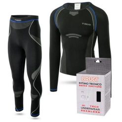 Bielizna termoaktywna męska BRUGI zestaw koszulka + spodnie narty góry bieganie. Czarna bielizna termoaktywna Brugi, na zimę, m, bez wzorów, bez ramiączek, do biegania. Za 182.56 zł.