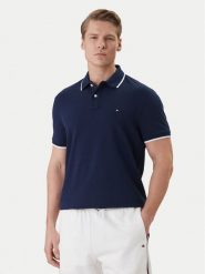 Tommy Hilfiger Polo Pique MW0MW42748 Granatowy Regular Fit. Niebieskie koszulki polo Tommy Hilfiger, l, bez wzorów, z bawełny, bez kołnierzyka, bez ramiączek. Za 369.99 zł.