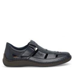 Półbuty Rieker. Niebieskie eleganckie półbuty Rieker, bez wzorów, bez obcasa, bez zapięcia. Za 339.99 zł.