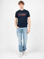 Plein Sport T-shirt | TIPS101 | Mężczyzna | Granatowy. Niebieskie t-shirty Plein Sport, m, bez wzorów, z bawełny, bez kołnierzyka, bez ramiączek. W wyprzedaży za 199.00 zł.