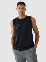 4F Tank top oversize z nadrukiem męski - brązowy S. Brązowe bezrękawniki 4F, m, bez wzorów, z bawełny, bez kołnierzyka, bez ramiączek. W wyprzedaży za 29.99 zł.