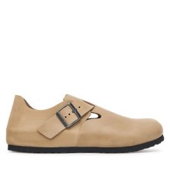 Półbuty Birkenstock. Brązowe eleganckie półbuty Birkenstock, bez wzorów, bez obcasa, bez zapięcia. Za 719.99 zł.