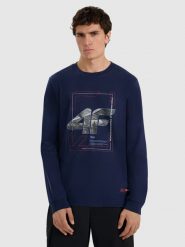 4F Longsleeve regular z nadrukiem męski - granatowy M. Niebieskie bluzki z długim rękawem 4F, m, bez wzorów, z materiału, bez kołnierzyka, bez ramiączek. Za 99.99 zł.