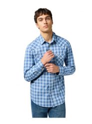 MESKA KOSZULA WRANGLER WESTERN SHIRT BLUE 112362764. Niebieskie koszule Wrangler, xl, bez wzorów, bez kołnierzyka, bez ramiączek. Za 149.99 zł.