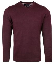 Męski Klasyczny Sweter w Serek (V-Neck) - Bordo. Czerwone swetry rozpinane Adriano Guinari, l, bez wzorów, z bawełny, bez kołnierzyka, bez ramiączek. Za 159.00 zł.