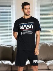 Piżama dwuczęściowa NASA - czarny. Czarne piżamy Sinsay, l, bez wzorów, bez ramiączek. Za 49.99 zł.