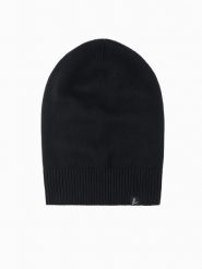 Męska zimowa czapka beanie z bawełnianej dzianiny – czarna V1 OM-ACWH-0124 - uniwersalny. Czarne czapki zimowe Ombre Clothing, bez wzorów, z bawełny. W wyprzedaży za 24.99 zł.
