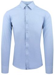 Męska Koszula z Dzianinowej Tkaniny - Krój Taliowany - Błękit. Niebieskie koszule Pazzani, m, bez wzorów, z bawełny, bez kołnierzyka, bez ramiączek. Za 199.00 zł.