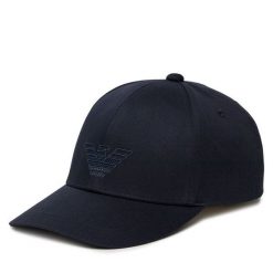 Czapka z daszkiem Emporio Armani. Niebieskie czapki z daszkiem Emporio Armani, bez wzorów. Za 299.99 zł.