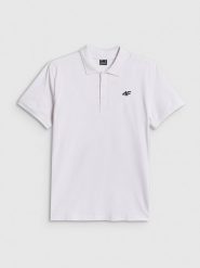 4F Koszulka polo regular męska - biała S. Białe koszulki polo sportowe 4F, m, bez wzorów, z bawełny, bez kołnierzyka, bez ramiączek, trekkingowe. Za 89.99 zł.