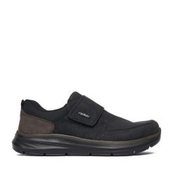 Półbuty Rieker. Czarne eleganckie półbuty Rieker, bez wzorów, bez obcasa, bez zapięcia. Za 399.99 zł.