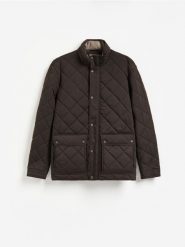 Pikowana kurtka ze stójką - ciemnobrązowy. Brązowe kurtki Reserved, l, bez wzorów, z tkaniny, bez kaptura. Za 279.99 zł.