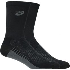 Skarpetki sportowe dla dorosłych Performance Run Crew Sock. Czarne skarpetki sportowe ASICS, bez wzorów, z elastanu. Za 89.99 zł.