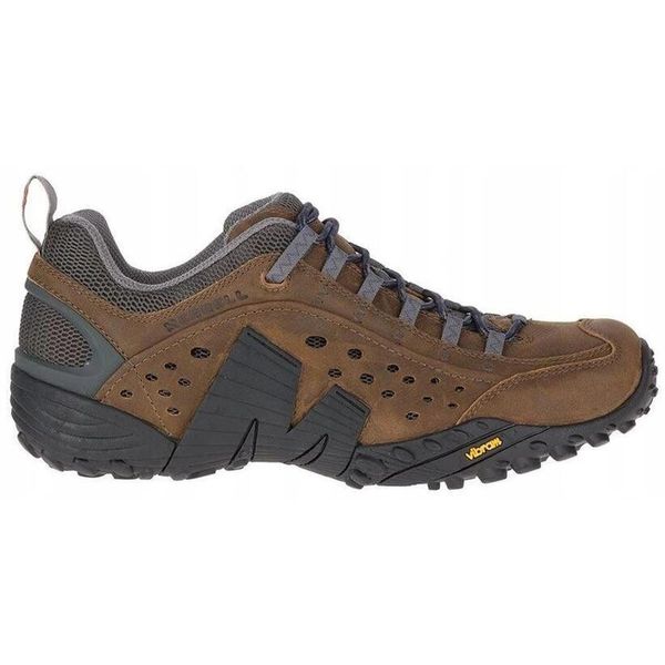 Buty trekkingowe dla mężczyzn Merrell Intercept J598633. Brązowe buty trekkingowe Merrell, bez wzorów, ze skóry, bez zapięcia. Za 569.00 zł.