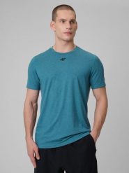 4F Koszulka treningowa regular szybkoschnąca męska - granatowa XL. Niebieskie t-shirty 4F, m, bez wzorów, bez kołnierzyka, bez ramiączek. Za 99.99 zł.