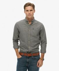 Superdry Koszula Premium Check Oxford z 100% bawełny organicznej — Charcoal. Szare koszule Superdry, l, bez wzorów, z bawełny, bez kołnierzyka, bez ramiączek. Za 279.65 zł.