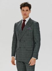 PAKO LORENTE – Szara dwurzędowa marynarka w kratę. Szare garnitury Pako Lorente, na ślub cywilny, bez wzorów, z wełny. Za 399.99 zł.