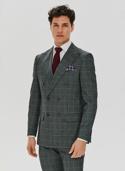 PAKO LORENTE – Szara dwurzędowa marynarka w kratę. Szare garnitury Pako Lorente, na ślub cywilny, bez wzorów, z wełny. Za 399.99 zł.