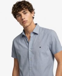 Superdry Koszula Riviera z krótkim rękawem, len – Ticking Navy Stripe. Niebieskie koszule Superdry, na lato, m, bez wzorów, ze lnu, bez kołnierzyka, bez ramiączek. Za 335.95 zł.