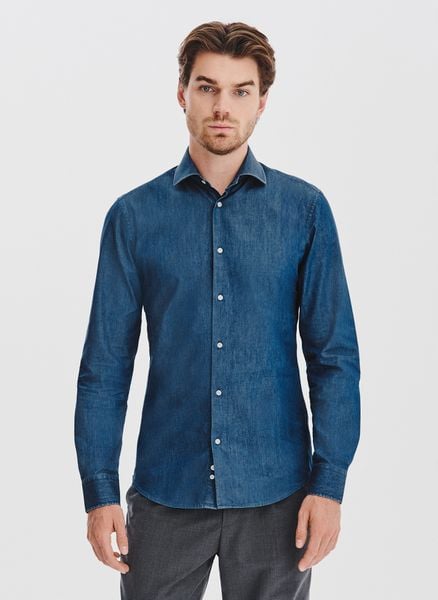 PAKO LORENTE - Niebieska koszula jeansowa. Niebieskie koszule Pako Lorente, l, bez wzorów, z bawełny, bez kołnierzyka, bez ramiączek. Za 149.99 zł.