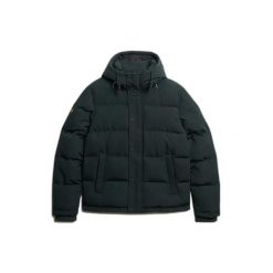 Kurtka puchowa Superdry Everest. Niebieskie kurtki Superdry, s, z aplikacjami, z materiału, z kapturem. Za 723.05 zł.