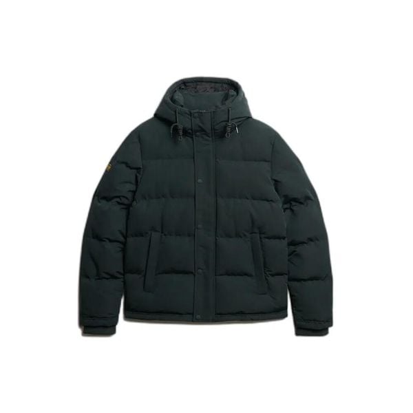 Kurtka puchowa Superdry Everest. Niebieskie kurtki Superdry, s, z aplikacjami, z materiału, z kapturem. Za 733.55 zł.