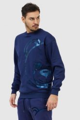 MOSCHINO Granatowa bluza męska z misiem. Niebieskie bluzy MOSCHINO, m, bez wzorów, prążkowane, bez kaptura. W wyprzedaży za 399.99 zł.