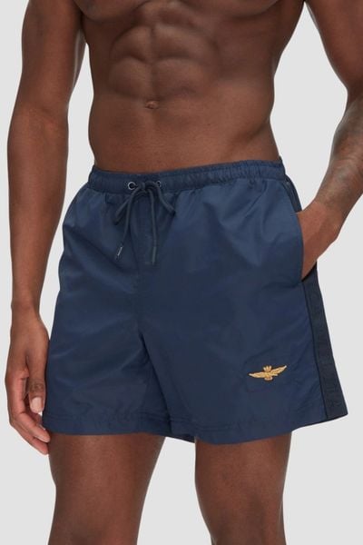 AERONAUTICA MILITARE Granatowe szorty kąpielowe, Rozmiar 54. Niebieskie kąpielówki Aeronautica Militare, m, bez wzorów, z materiału. W wyprzedaży za 298.99 zł.