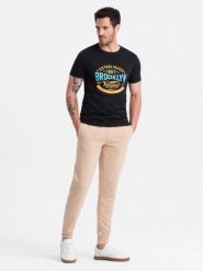 Męskie bawełniane spodnie joggery dresowe BASIC – beżowe V6 OM-PABS-0174 - XXL. Brązowe joggery i bojówki Ombre Clothing, l, bez wzorów, z bawełny, eleganckie. Za 119.99 zł.