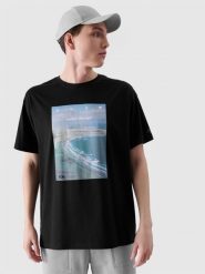 4F T-shirt oversize z nadrukiem męski - czarny XL. Czarne t-shirty 4F, m, bez wzorów, z bawełny, bez kołnierzyka, bez ramiączek. W wyprzedaży za 29.99 zł.
