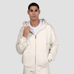 Bluza męska fitness na zamek z kapturem perłowa Relay. Białe bluzy z kapturem GYMBEAM, l, bez wzorów, z bawełny, z kapturem. Za 151.90 zł.