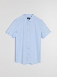 Koszula z krótkim rękawem - błękitny. Niebieskie koszule Sinsay, l, bez wzorów, bez kołnierzyka, bez ramiączek. Za 29.99 zł.