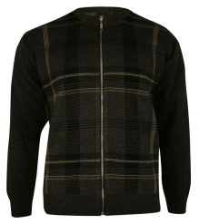 Sweter na Zamek, Brązowy Męski Rozpinany ze Stójką, Dziergany, Wzór Geometryczny -KINGS. Brązowe swetry rozpinane Kings, l, bez wzorów, z bawełny, bez kołnierzyka, bez ramiączek. Za 247.00 zł.
