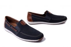 RIEKER 08866-15 blue, półbuty męskie. Niebieskie eleganckie półbuty Rieker, bez wzorów, bez obcasa, bez zapięcia. Za 247.43 zł.