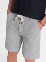 Spodenki męskie szorty dzianinowe z lnu i bawełny - szare V1 OM-SRCS-0130 - S. Szare szorty Ombre Clothing, m, bez wzorów, z bawełny, klasyczne. W wyprzedaży za 79.99 zł.