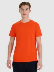 4F T-shirt regular ze strukturalnej dzianiny męski - pomarańczowy XL. Brązowe t-shirty 4F, m, bez wzorów, z bawełny, bez kołnierzyka, bez ramiączek. W wyprzedaży za 39.99 zł.