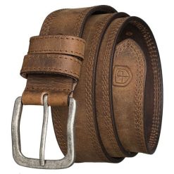 Jasnobrązowy, skórzany pasek męski z klasyczną, srebrną klamrą Peterson PTN LTE-2521-TAN. Szare paski Peterson, bez wzorów, klasyczne. Za 59.99 zł.