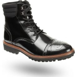 Czarne skórzane trapery męskie zdobione dziurkami. Trapery TRUSSARDI JEANS. Za 319.60 zł.