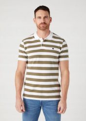 WRANGLER STRIPE SHIRT MĘSKA KOSZULKA POLO KOŁNIERZYK Olive W7CDMH989 112329247. Zielone koszulki polo Wrangler, m, bez wzorów, bez kołnierzyka, bez ramiączek. Za 119.99 zł.