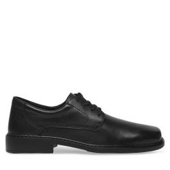 Półbuty Rieker. Czarne eleganckie półbuty Rieker, bez wzorów, bez obcasa, bez zapięcia. Za 359.99 zł.
