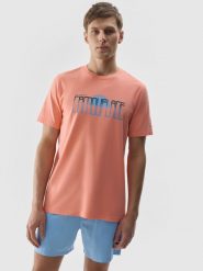4F T-shirt z nadrukiem męski - pomarańczowy L. Brązowe t-shirty 4F, l, z aplikacjami, z bawełny, bez kołnierzyka, bez ramiączek. W wyprzedaży za 39.99 zł.