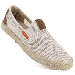 Półbuty męskie espadryle wsuwane beżowe Bugatti TT15305. Brązowe espadryle Bugatti, z aplikacjami, z tkaniny, bez obcasa, bez zapięcia. Za 369.99 zł.
