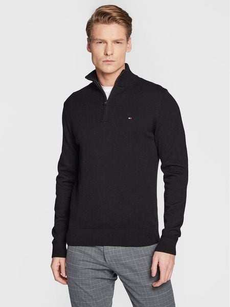 Tommy Hilfiger Sweter Pima MW0MW28049 Czarny Regular Fit. Czarne swetry rozpinane Tommy Hilfiger, m, bez wzorów, z bawełny, bez kołnierzyka, bez ramiączek. Za 339.99 zł.