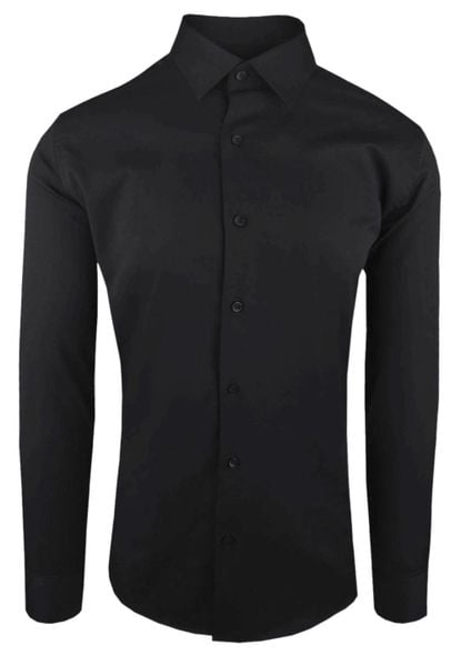 Koszula Wizytowa, Długi Rękaw, Czarna, Taliowana, SLIM - Victorio. Czarne koszule Victorio, uniwersalny, bez wzorów, z bawełny, bez kołnierzyka, bez ramiączek. Za 209.00 zł.