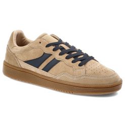 Sneakersy męskie Filippo, cholewka ze skóry naturalnej zamszowej z perforacją i wstawkami ze skóry licowej wiązane na płaskiej podeszwie, beżowe, MP7. Brązowe buty sportowe casual Filippo, bez wzorów, ze skóry, bez zapięcia. Za 199.00 zł.