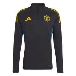 Kurtka dresowa Manchester United EU 2025/26. Czarne kurtki Adidas, bez wzorów, z dresówki, bez kaptura. Za 319.00 zł.